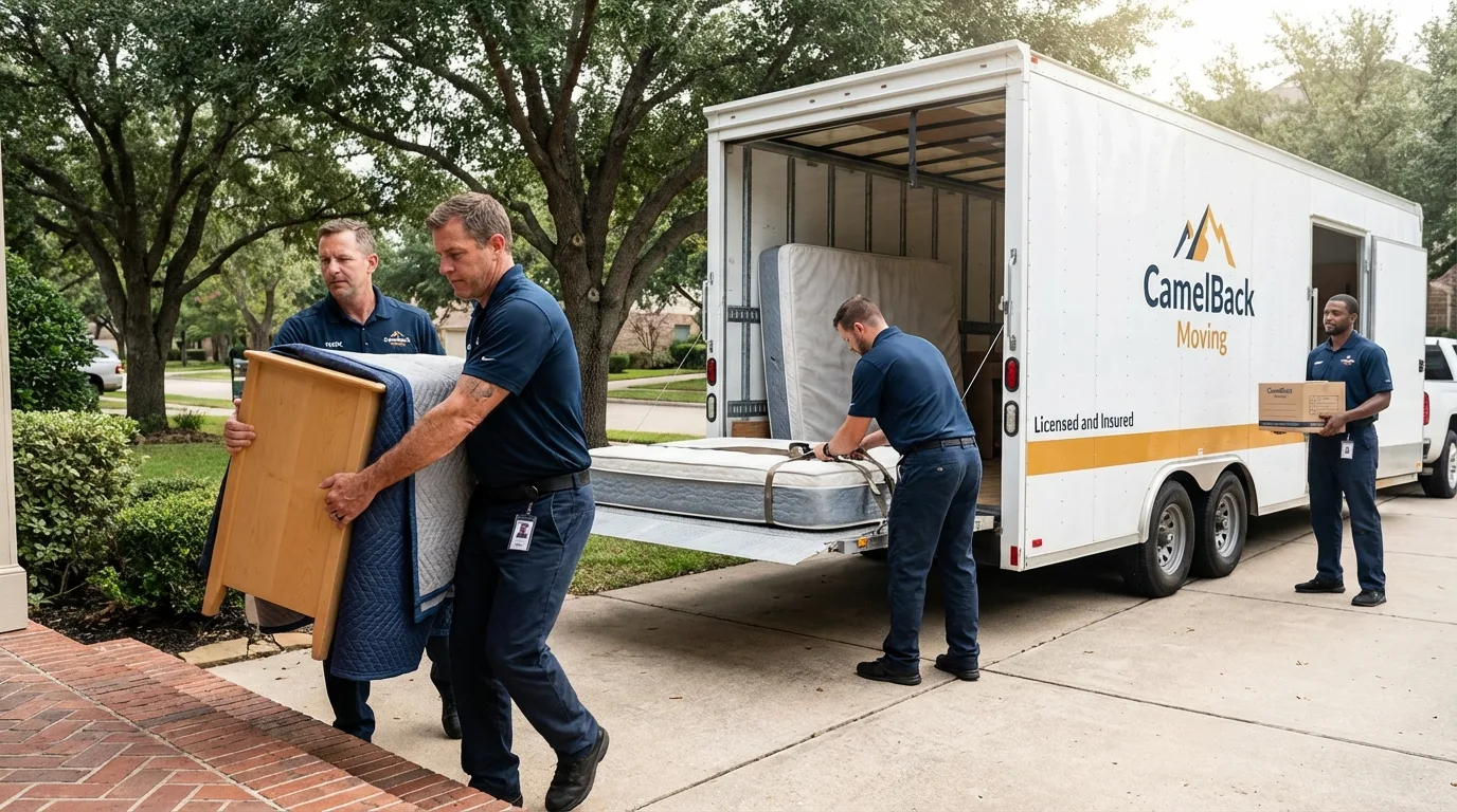 Crew loading residential truck for cross-state move from Farmington, MO