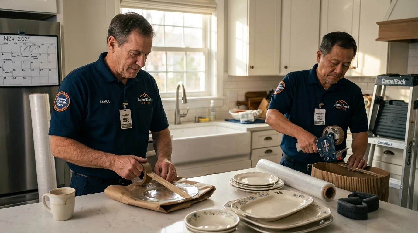 Professional crew packing kitchen dishware in Farmington, MO
